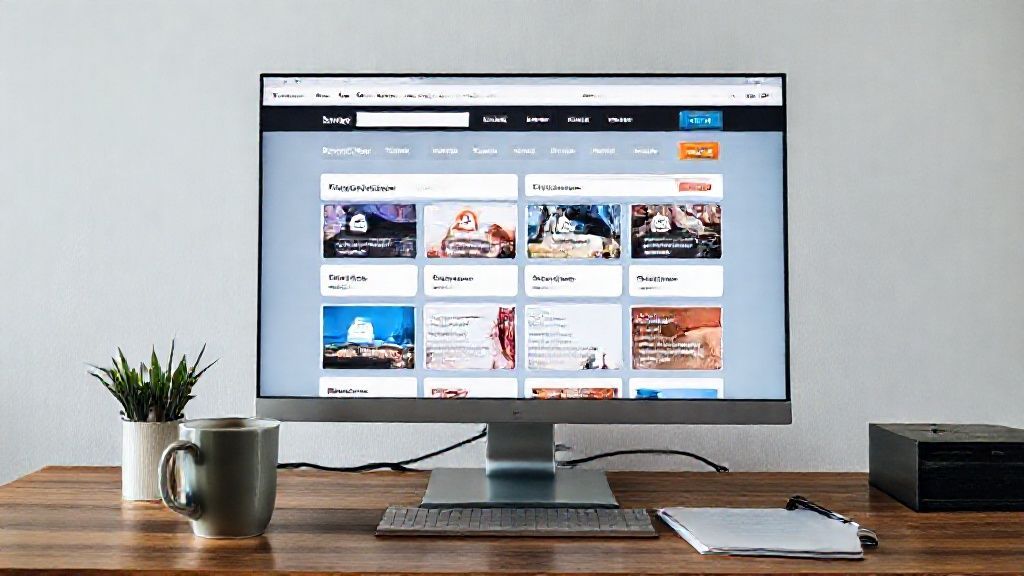 a wide shot of a computer screen displaying different web hosting options, with a coffee cup and notepad nearby.